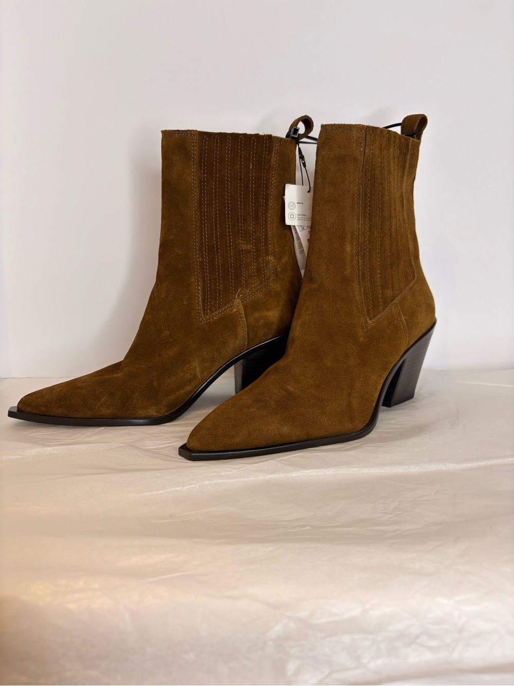 Zara Suede Pointed Western Ankle Boots - Chestnut Brown